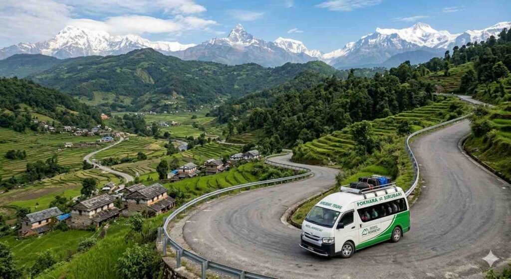 Pokhara to Sirubari travel route guide image