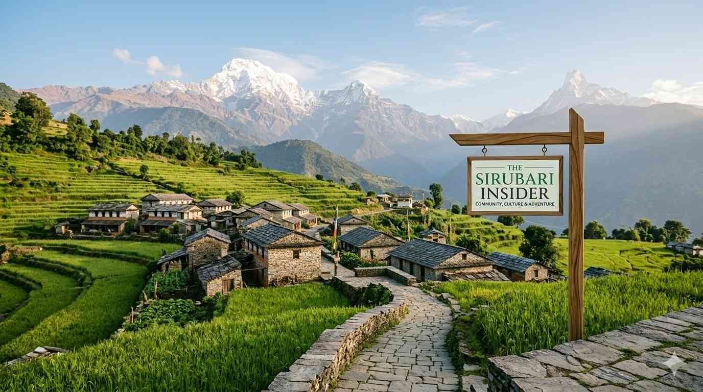 Clean stone paved village alley in Sirubari